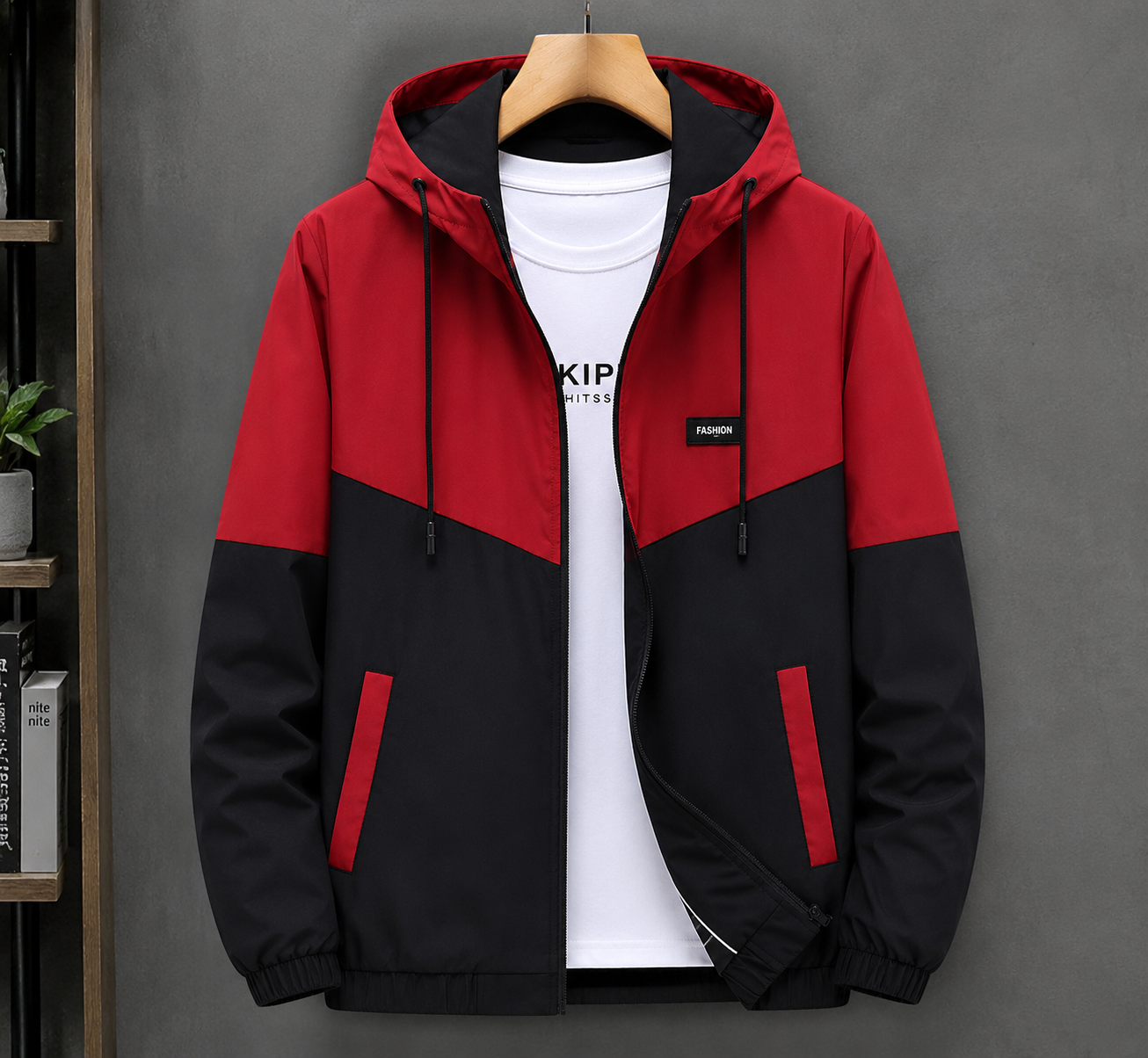Men's Red & Black Hooded Jacket