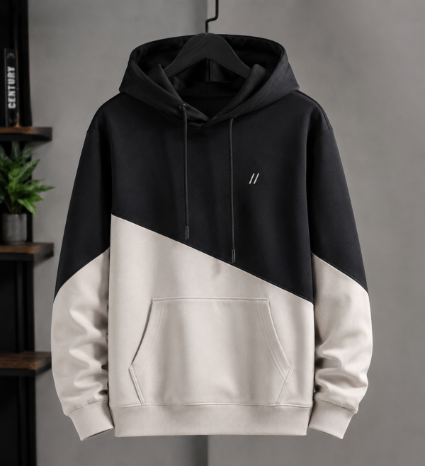 Men's Black & Cream Color Block Hoodie –