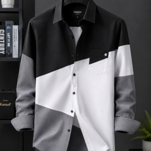 Men's Black, White & Grey Color Block Casual Shirt