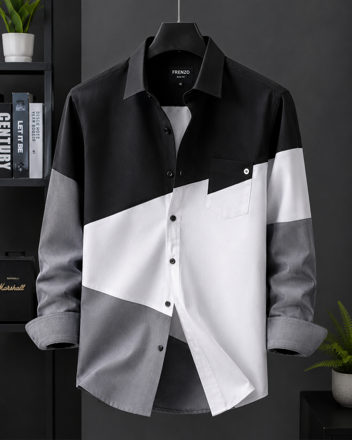 Men's Black, White & Grey Color Block Casual Shirt