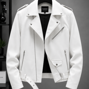 Men's White Biker Leather Jacket