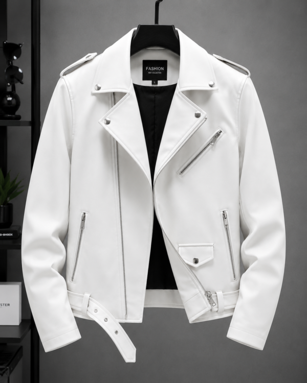 Men's White Biker Leather Jacket