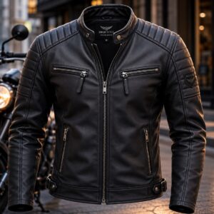 black leather jacket